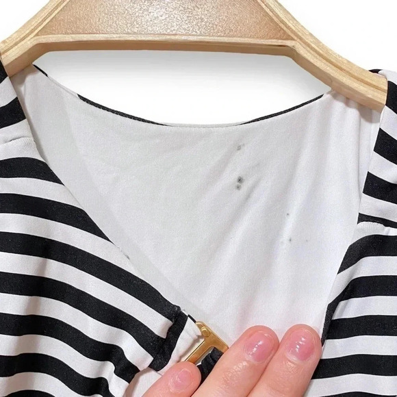 L*Space Laura Domino Black White Stripe Side Cut out Tie One Piece Swimsuit 4 - Picture 7 of 9